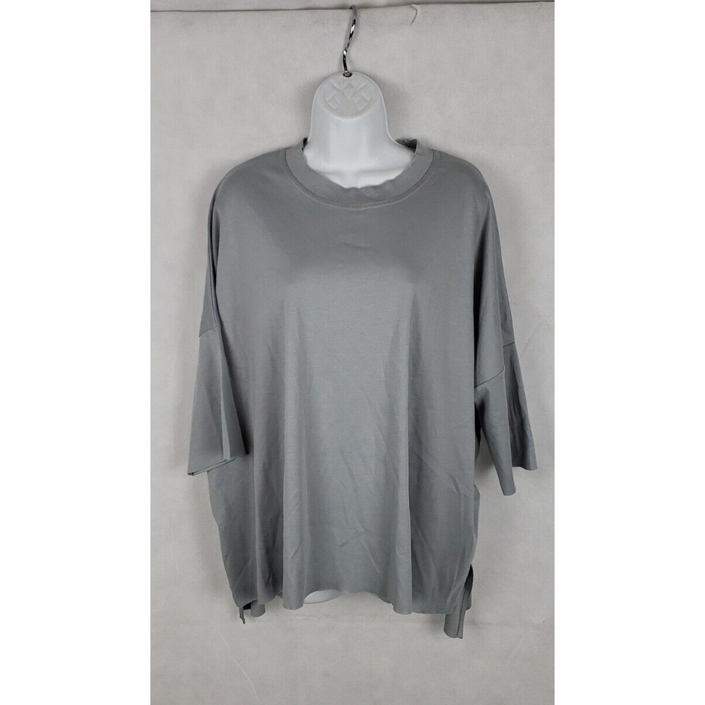 Planet by Lauren G Grey Pima Cotton Lagenlook Short Sleeve Shirt OS